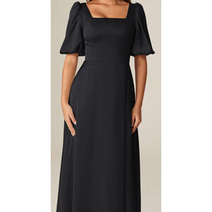 AW BRIDAL SZ 6 S black satin Etta bridesmaid formal prom maxi dress NEW B173